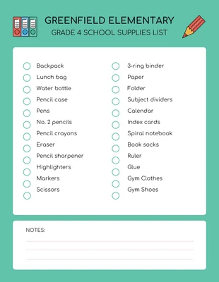 Free  Template: Einkaufsliste für Schulsachen