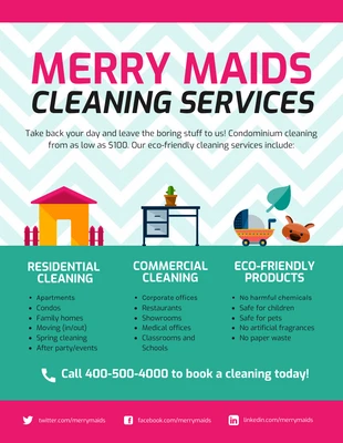 Free  Template: Folleto de productos de Vibrant Cleaning Services