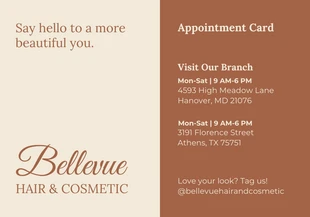 Free  Template: Beige And Brown Minimalist Hair&Cosmetic; Appointment Card
