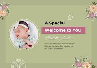 Free  Template: Carte de bienvenue pour bébé à fleurs vertes simples