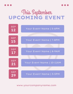 Free  Template: Modello semplice di calendario di eventi imminenti in rosa baby