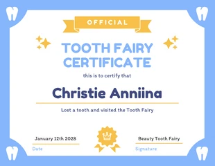 Free  Template: Light Blue And Yellow Modern Illustration Tooth Fairy Certificate