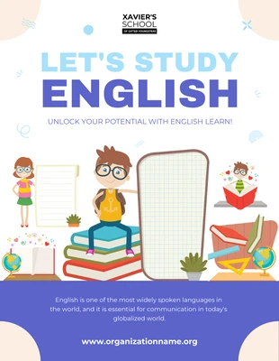 Free  Template: White and Blue English Learn Poster Template