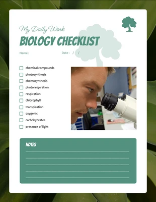 Free  Template: Green Minimalist Arbeitsbiologie Checkliste