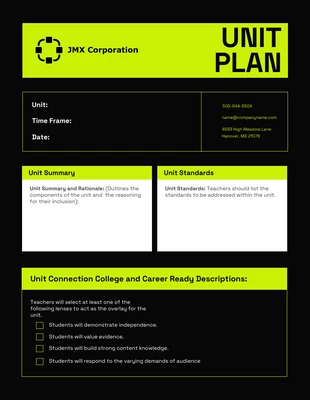 Free  Template: Black and Lime Green Simple Unit Plans