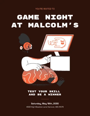 Free  Template: Illustrazione grigia e arancione Lettera di invito per la notte del gioco