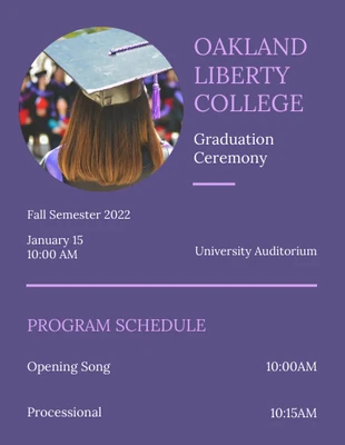 Free  Template: Programme de l'événement de remise des diplômes en violet