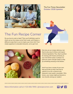 Free  Template: Yellow And Purple Simple Fun Recipe Event Newsletter