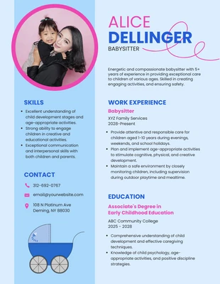Free  Template: Blue and Pink Simple Babysitter Resume