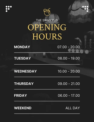 Free  Template: Black Simple Opening Bar Schedule Template