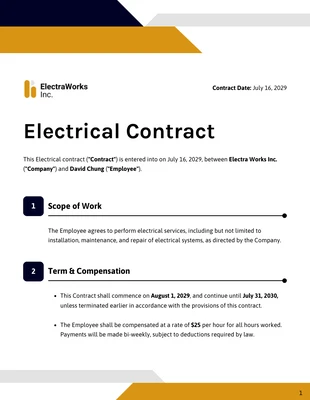 Free  Template: Modelo de contrato elétrico