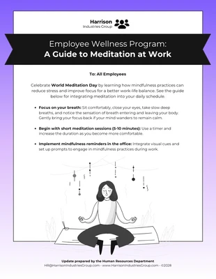 Free  Template: Boletim informativo por e-mail de um guia de meditação no trabalho para saúde mental