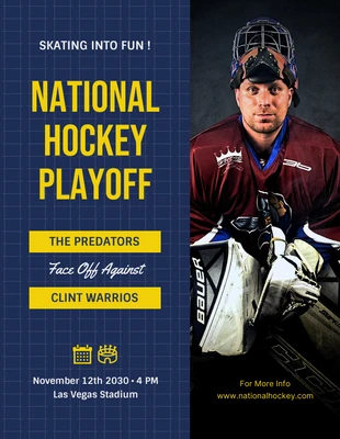 Free  Template: Navy And Yellow Simple Hockey Playoff Poster