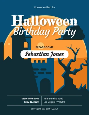 Free  Template: Orange-blaue Nacht illustriert Halloween-Geburtstagsparty