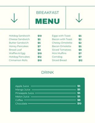 Free  Template: قائمة الإفطار الحديثة البيج والأخضر
