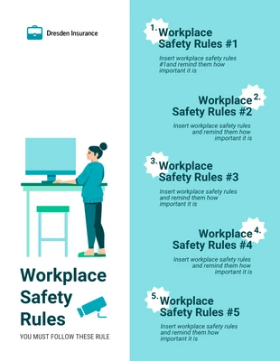 Free  Template: Soft Teal Workspace Safety Poster