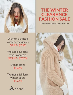 Free  Template: بيع أزياء الشتاء التخليص ، نشرة إعلانية