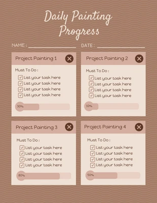 Free  Template: Pastel Brown Daily Project Painting Progress Template (Modèle de progression de la peinture)