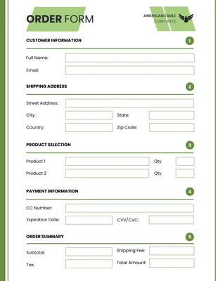 premium  Template: Formulários simples de comércio eletrônico para pedidos verdes