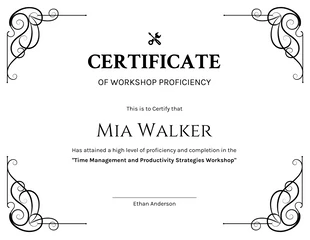 Free  Template: Certificado de workshop de ornamento clássico preto e branco