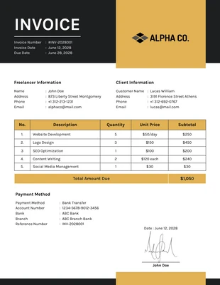 business  Template: Simple Black and Yellow Freelance Invoice