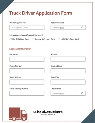 Free interactive Template: نموذج طلب وظيفة سائق شاحنة