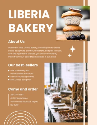 Free  Template: قالب ملصق مخبز الطعام البني والأبيض
