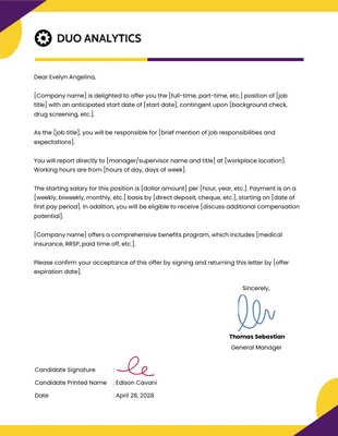 Free  Template: Fun Yellow Purple Offer Letter