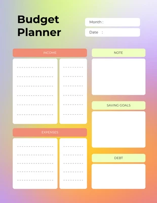 Free  Template: Planejador financeiro simples gradiente colorido