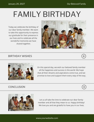 Free  Template: Lettre d'information vert foncé pour l'anniversaire d'un membre de la famille