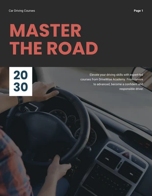 Free  Template: Catalogo dei corsi di guida automobilistica semplice rosso scuro