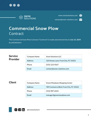 Free  Template: Modèle de contrat de chasse-neige commercial