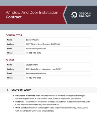 Free  Template: Window And Door Installation Contract Template