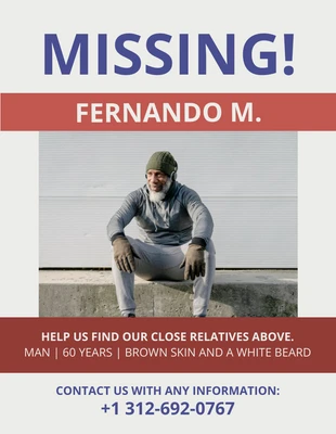 Free  Template:  Poster Pessoa desaparecida simples vermelha e branca