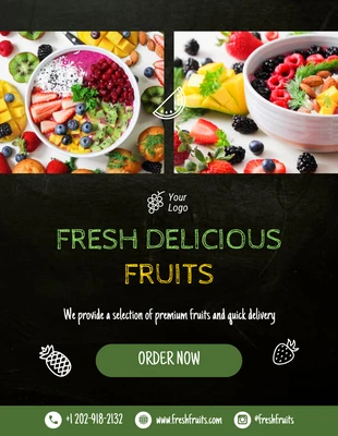 Free  Template: Folheto de pedido de frutas preto minimalista