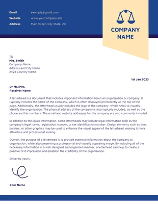 Free  Template: Blue And Yellow Modern Law Firm Letterhead Template