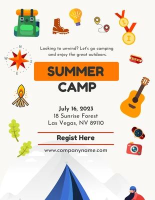 Free  Template: Bright Yellow Summer Camp Cartoon Poster Template