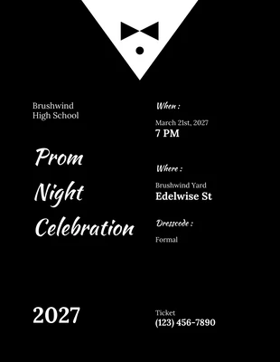 Free  Template: Poster in bianco e nero per la notte del ballo della scuola superiore Cravatta nera