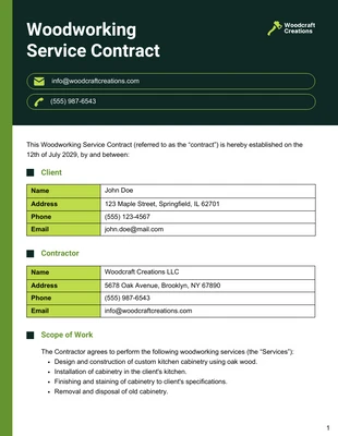 Free  Template: Woodworking Contract Template