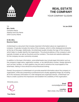 Free  Template: Black And Red Simple Corporate Real Estate Letterhead Template