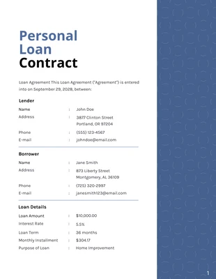 business  Template: Blue and White Simple Loan Contracts