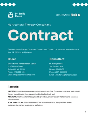 Free  Template: Horticultural Therapy Consultant Contract Template