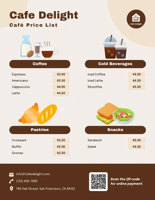 Free interactive Template: Modèle de liste de prix pour un café