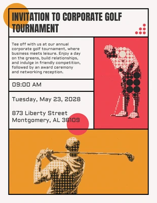 Free  Template: Beige Red And Yellow Retro Classic Golf Tournament Company Event Invitation