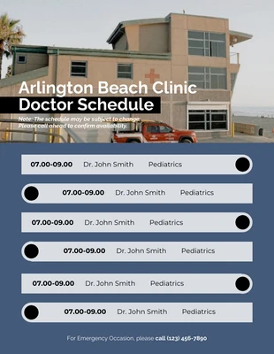 Free  Template: Modèle d'emploi du temps d'un médecin dans une clinique bleu foncé