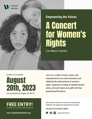 Free  Template: Cartel del evento "Derecho de la Mujer Verde y Crema