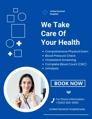 Free  Template: Modelo de Cartaz de Exame Médico Hospitalar Azul Escuro
