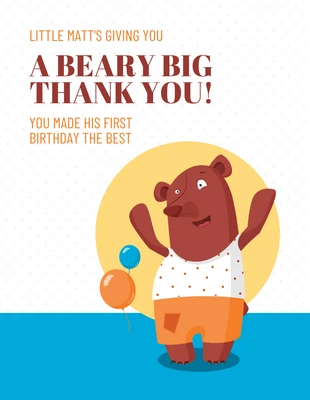 Free  Template: First Birthday Thank You Card