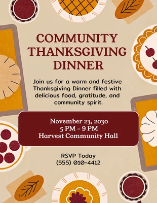 Free  Template: Modèle de dépliant pour le dîner de Thanksgiving