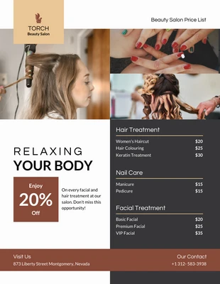 business  Template: Beige and Brown Modern Beauty Salon Price Lists